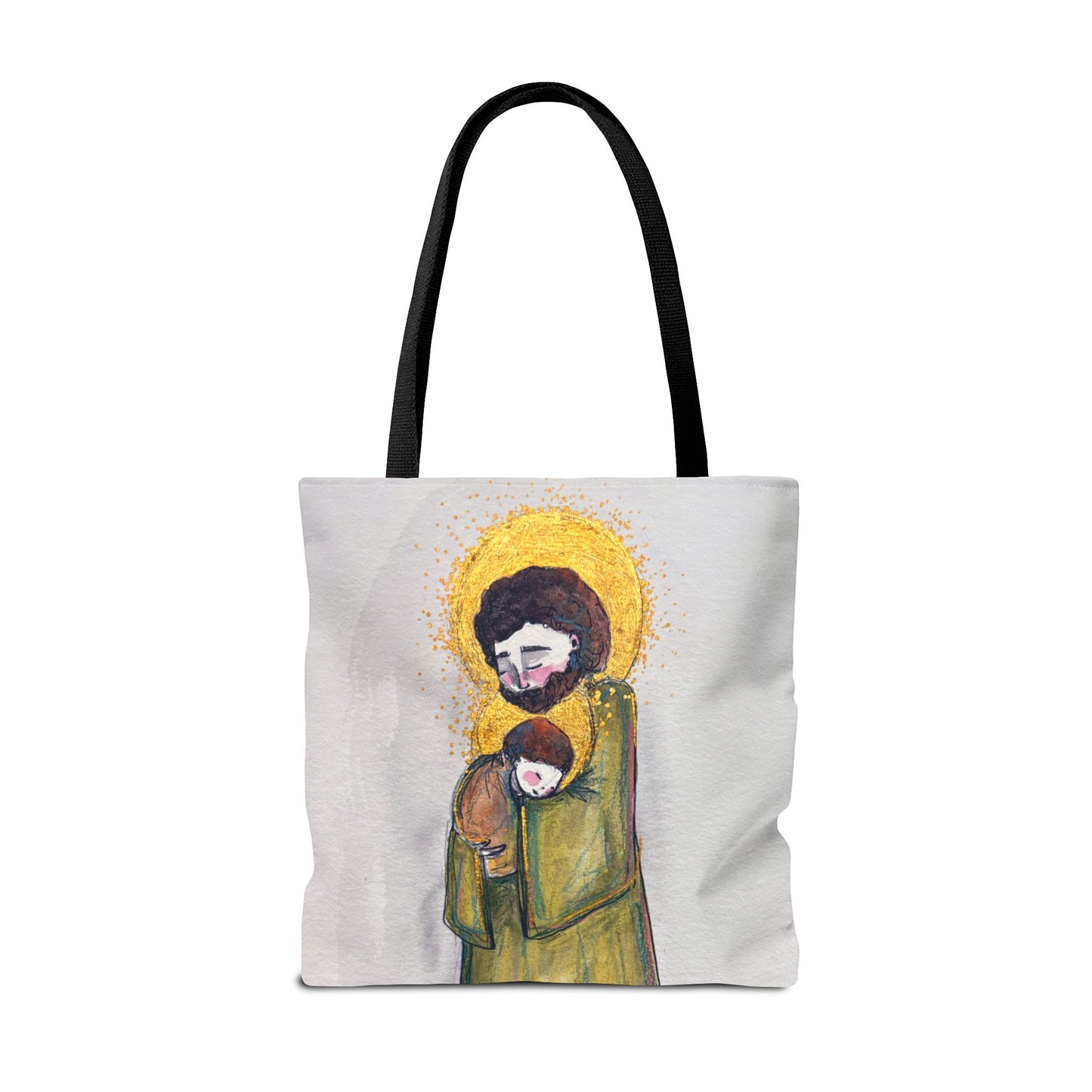 Saint Joseph Catholic Tote Bag | St Joseph and Child Christian Tote | Hand-Drawn Sacred Art Tote | Sanctified Solocosmo Religious Tote