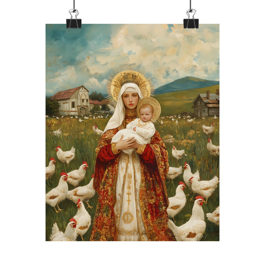 Our Lady of the Hens: Protector of the Humble Flock - Sanctified Souls Print - Multiple Sizes - Premium Posters - Catholic Art - Christian