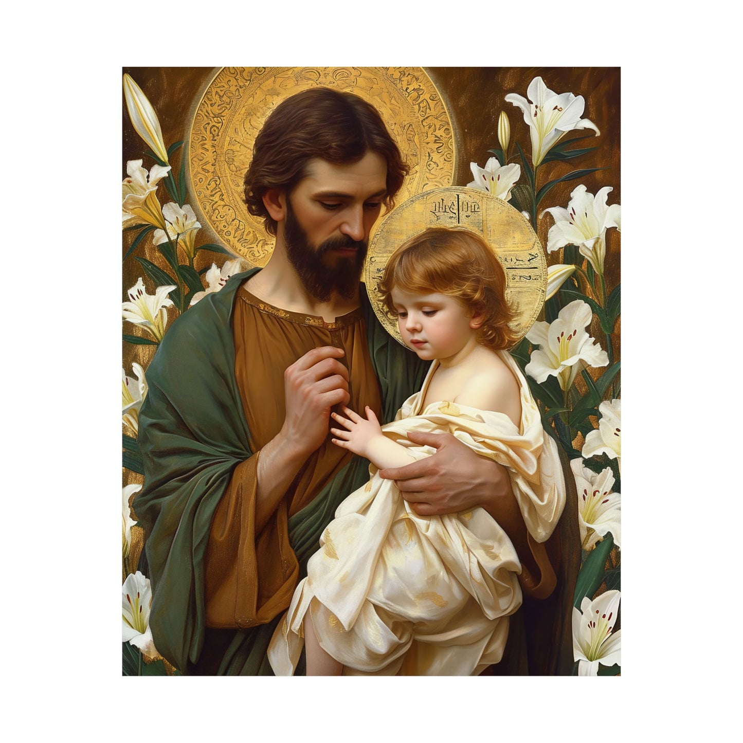 Saint Joseph and the Christ Child  - Sanctified Souls Print - Multiple Sizes - Premium Matte Vertical Posters