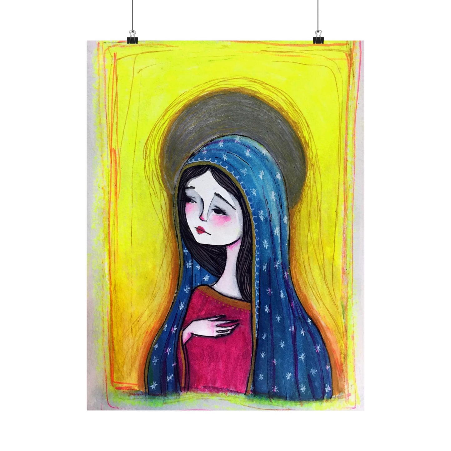 Our Lady of Guadalupe Poster Print - Hand-Drawn Catholic Art Print | Marian Devotional Wall Art | Sanctified Solocosmo Religious Poster