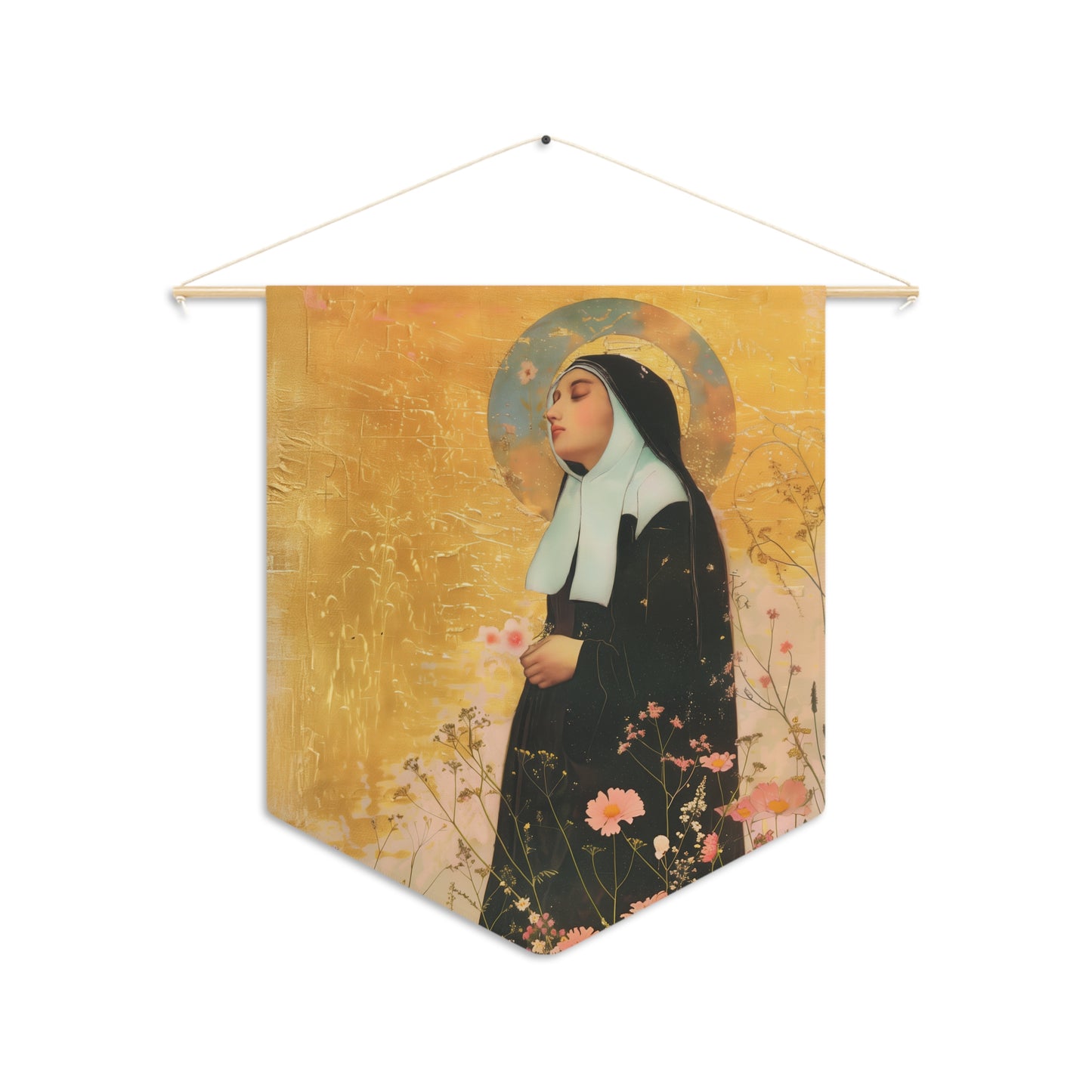 Saint Bernadette Pennant / Banner / Wall Hanging - Prayer room art - Catholic Home - 18" x 21"