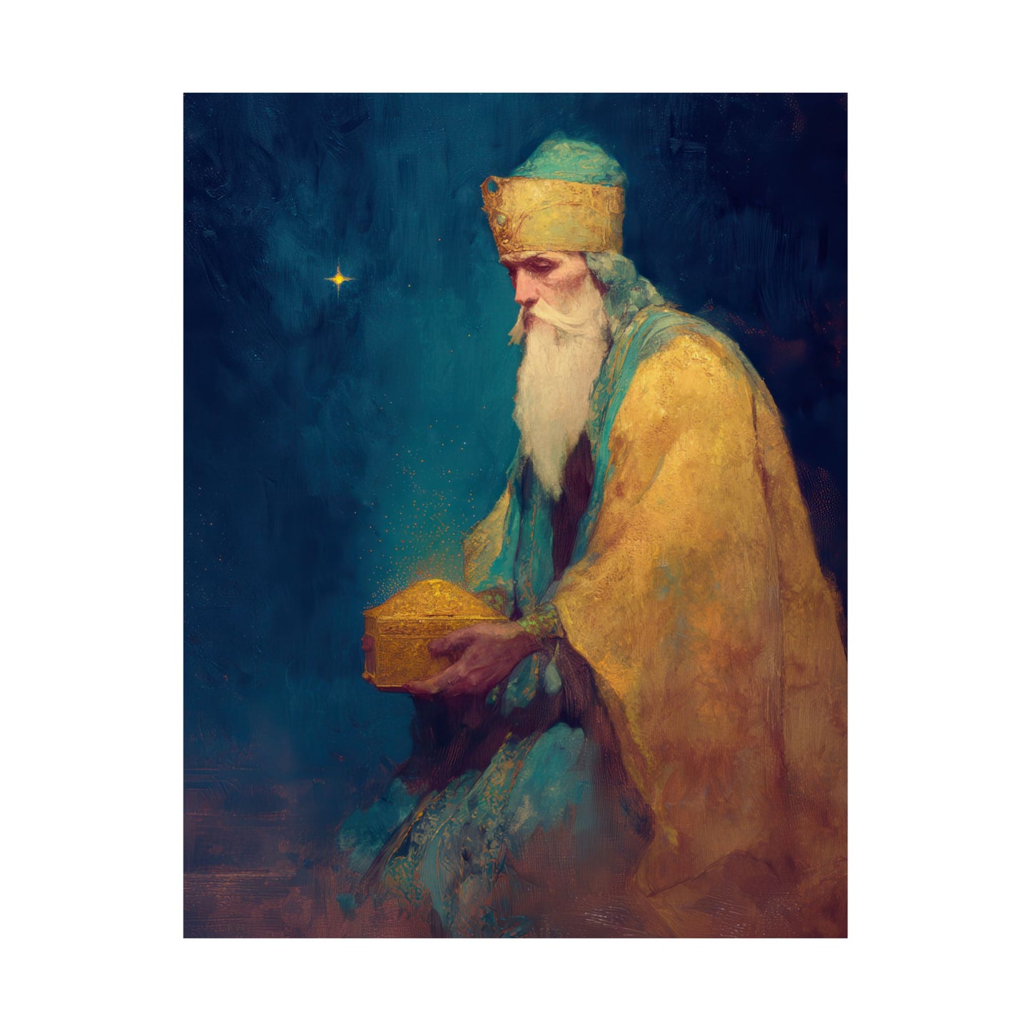 Caspar and the Offering of Worship - 3 Wise Men - Sanctified Souls Print - Multiple Sizes - Premium Matte Vertical Posters