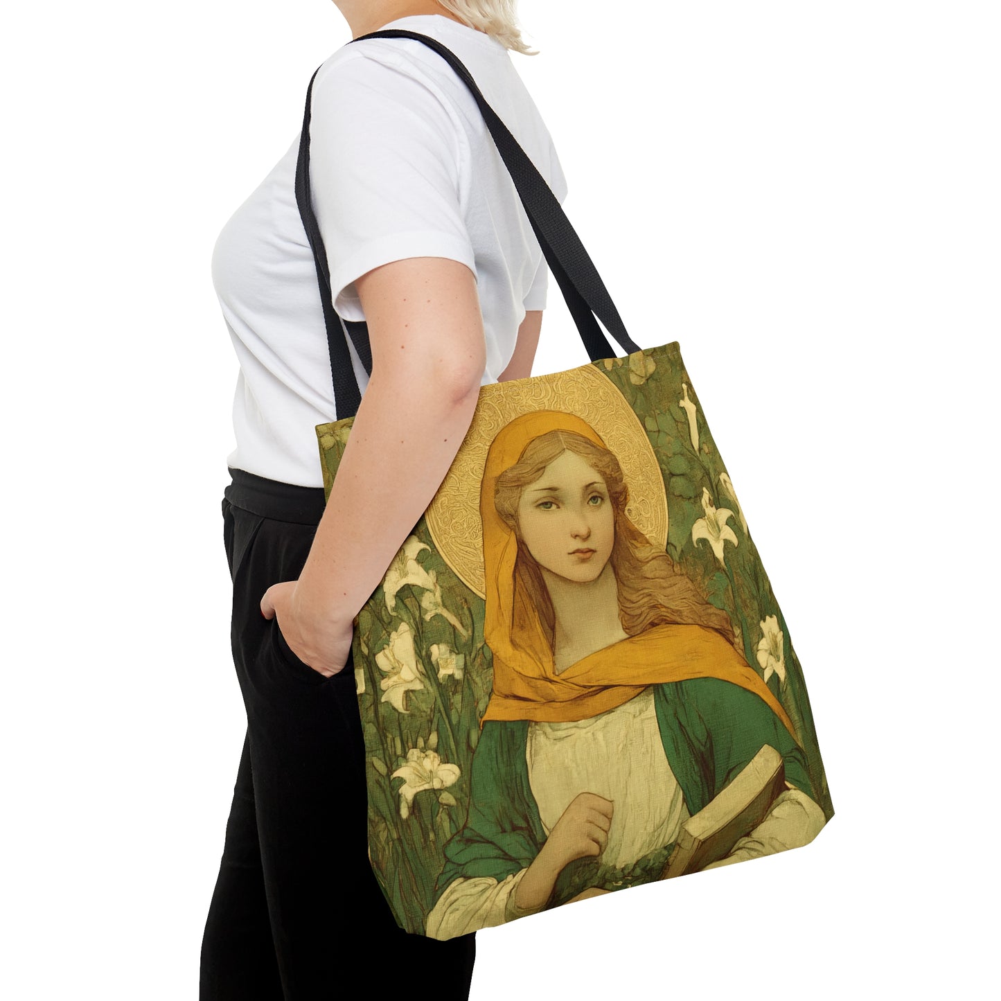 Saint Dymphna Tote Bag - Large Medium Small Faith Art Bag - Catholic Faith Purse - Double Sided