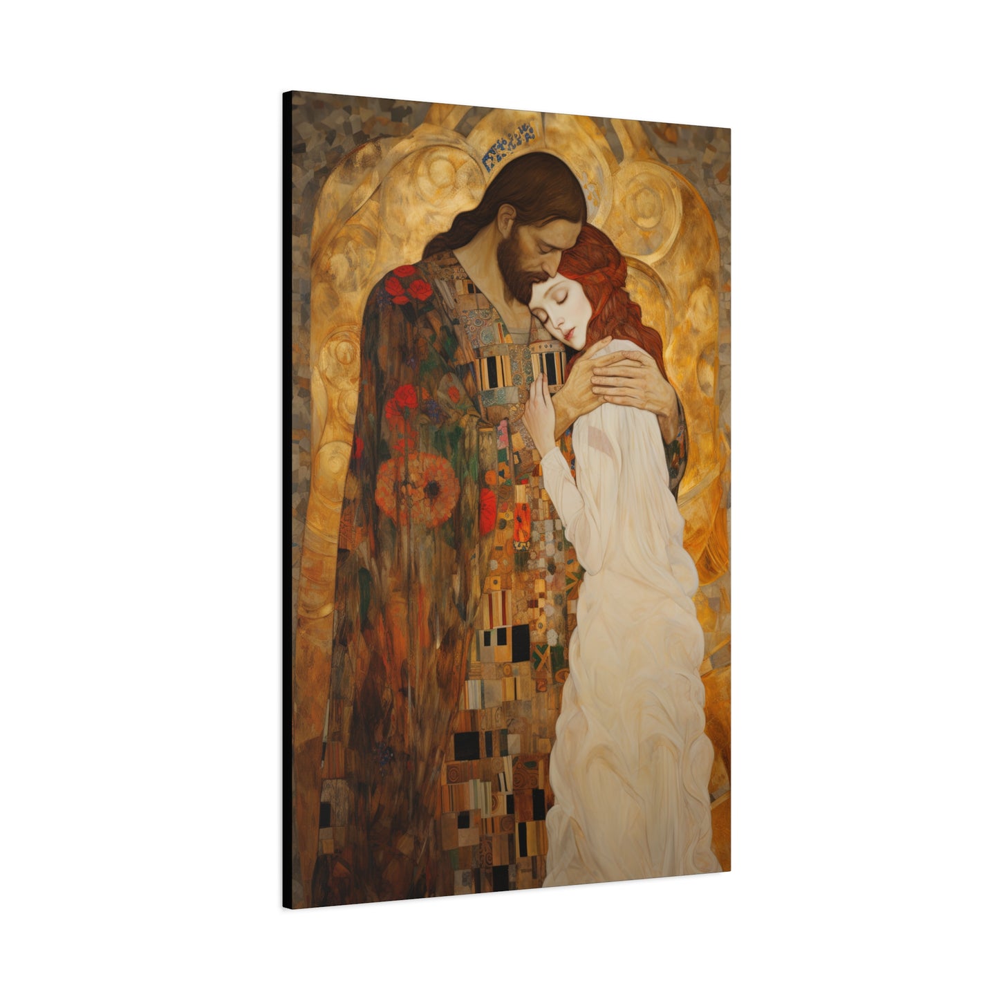 Christ Embracing Mary Magdalene Museum Wrapped Canvas - Sanctified Souls Print -Based on Klimt's The Kiss - Religious Catholic Art