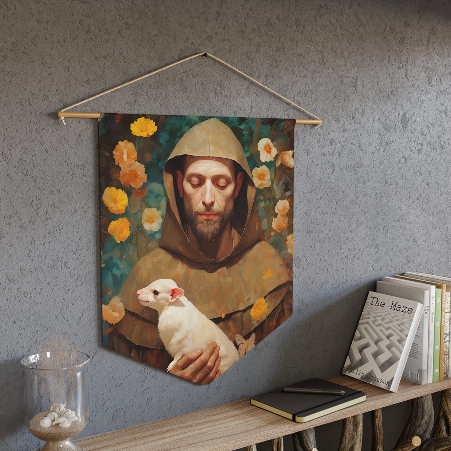 Saint Francis of Assisi Wall Banner / Wall Hanging / Pennant - Religious Art - Prayer room art - Catholic Art - Large Print - 18" x 21"