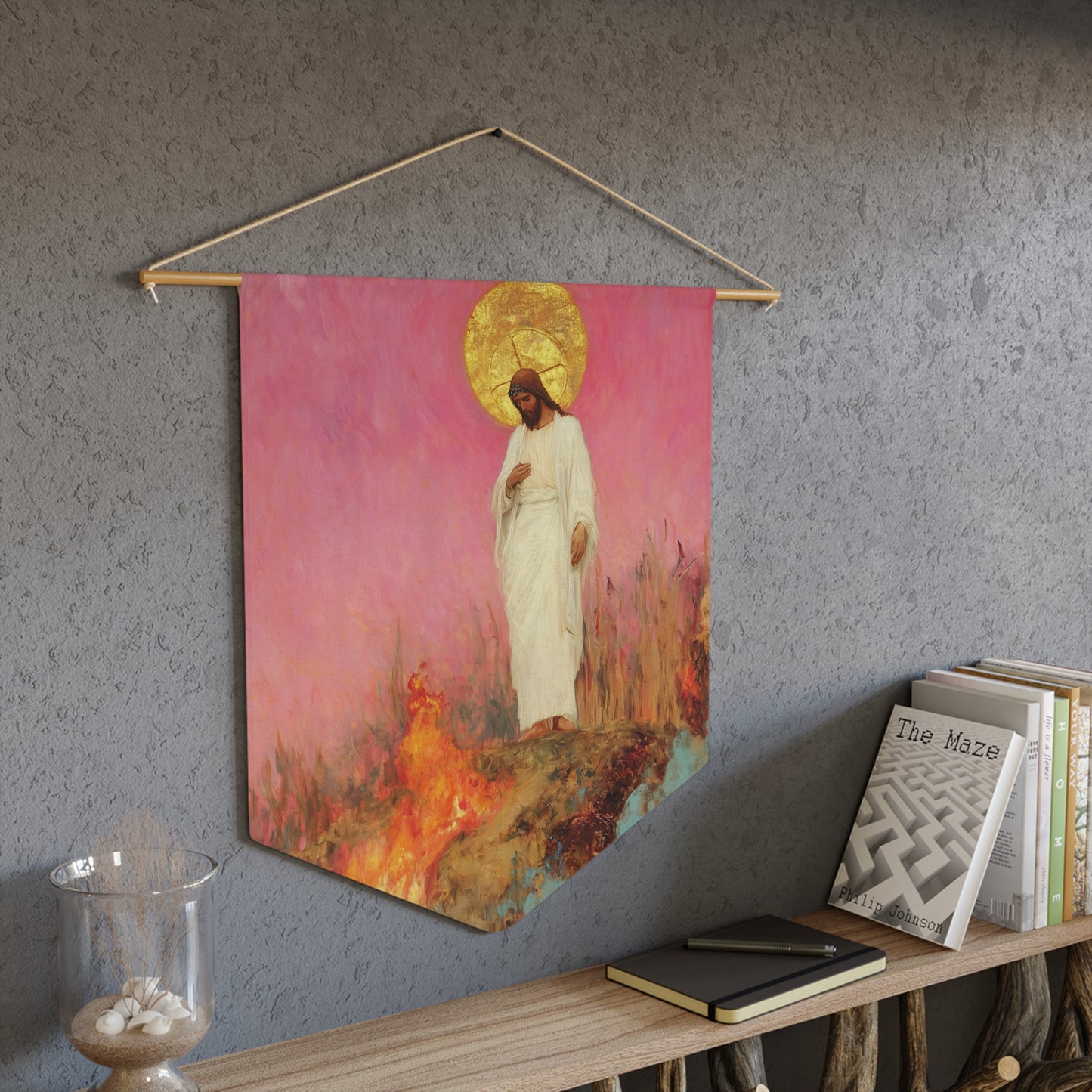 The Stone Cracked Beneath His Feet Pennant / Banner / Wall Hanging - Prayer room art - Catholic Home - 18" x 21"