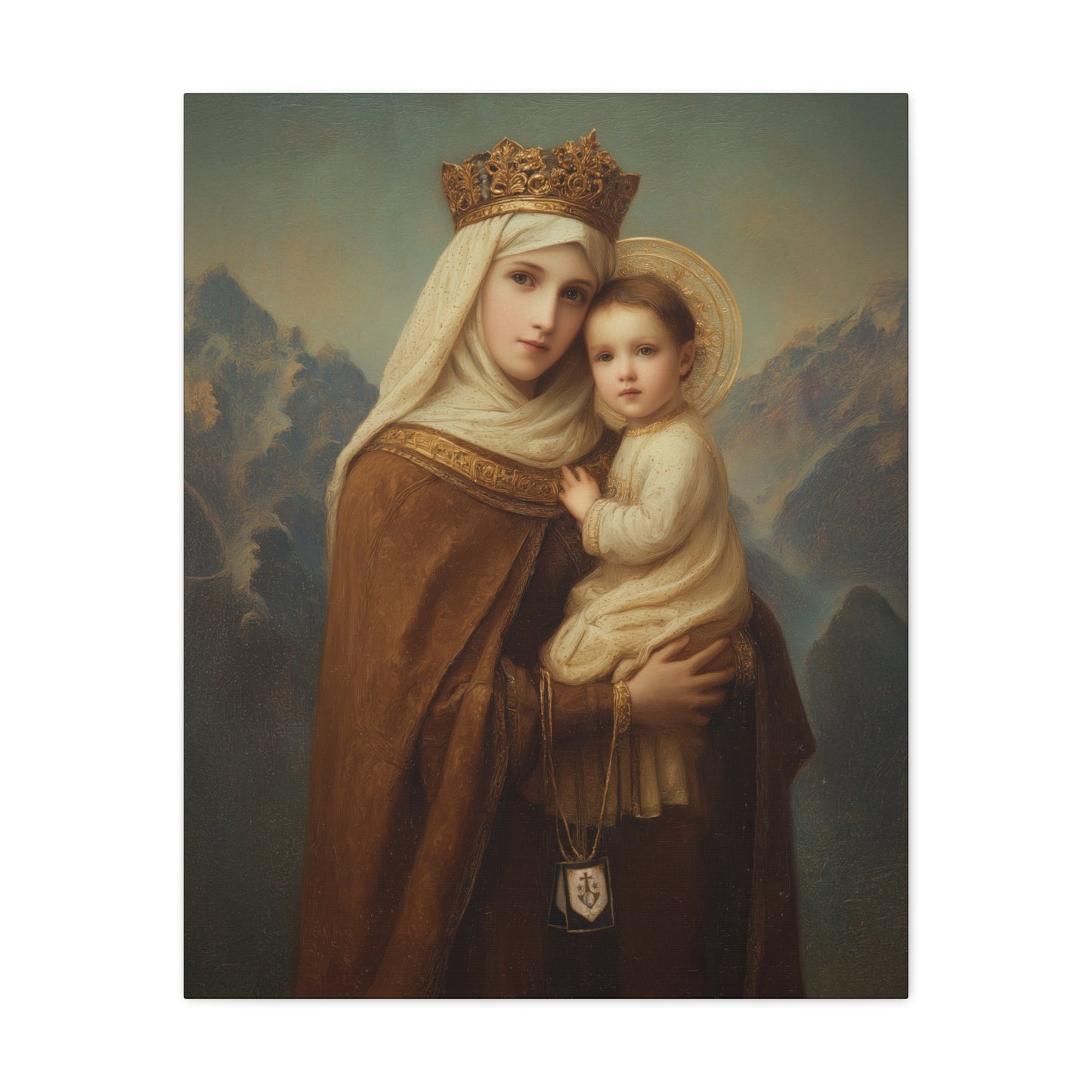 A Cord Between Heaven and Earth - Our Lady of Mount Carmel Wrapped Canvas Print - Multiple Sizes - Catholic Home art Matte Canvas, Stretched