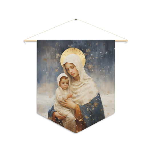 Winter's Grace : Our Lady of the Snows Wall Banner / Wall Hanging - Prayer room - Catholic Art - Our Lady of the Snows 18" x 21"