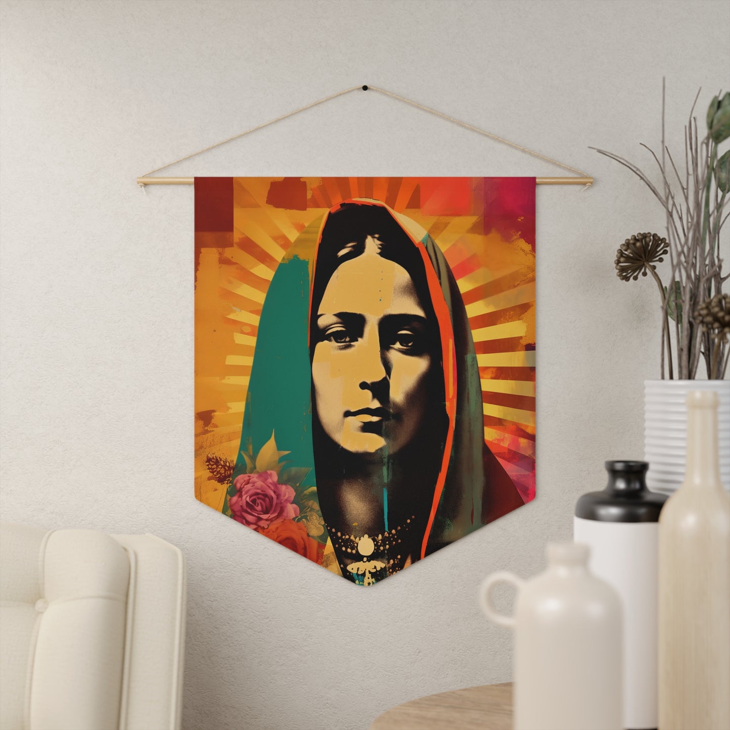 Radiant Guadalupe - Our Lady of Guadalupe Wall Banner / Wall Hanging - Prayer room art - Catholic Home -  18" x 21"