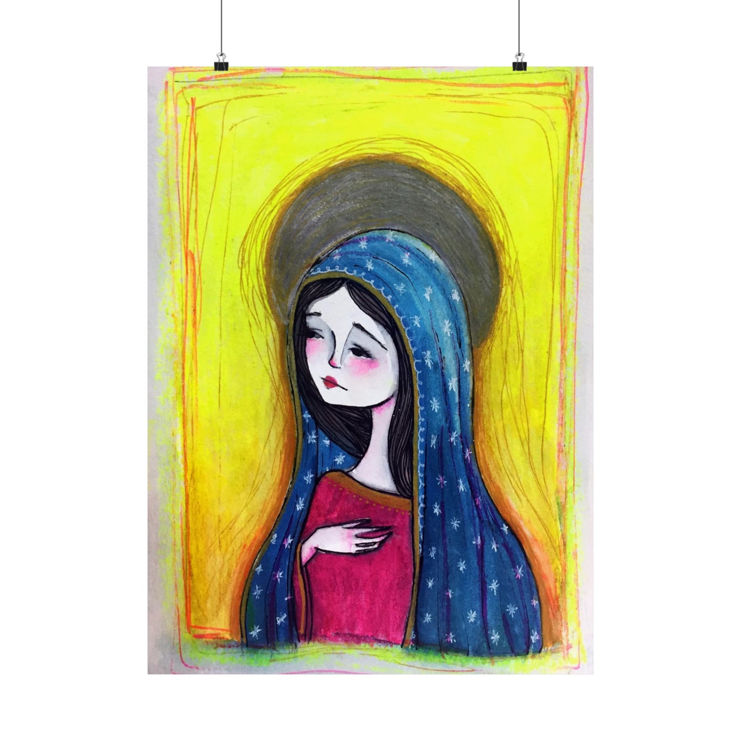 Our Lady of Guadalupe Poster Print - Hand-Drawn Catholic Art Print | Marian Devotional Wall Art | Sanctified Solocosmo Religious Poster