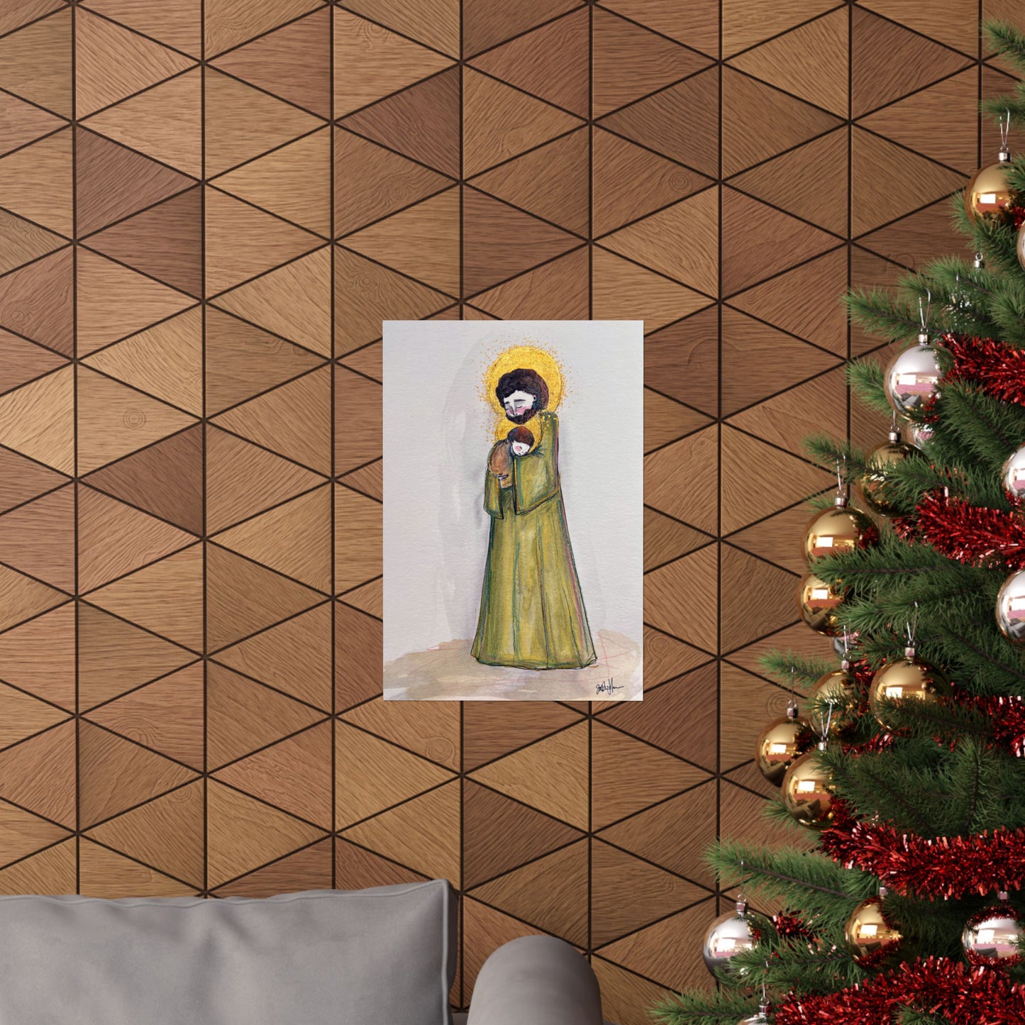 Saint Joseph and Child Jesus Catholic Art Print | Hand-Drawn Watercolor Sacred Artwork | Christian Devotional Wall Art