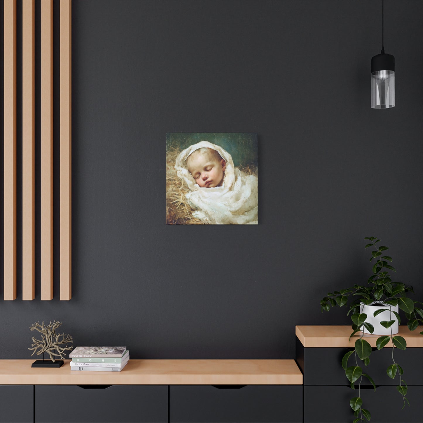The Christ Child Resting in the Silence of the Manger - Gallery Wrapped Canvas - Print - Religious Art for your Home - Catholic Art Print
