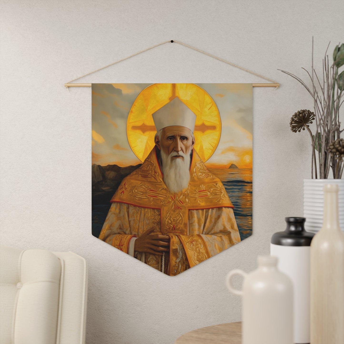 Saint Innocent of Alaska Wall Banner / Wall Hanging - Prayer room art - Catholic Home Art - Large Saint Art - 18" x 21"