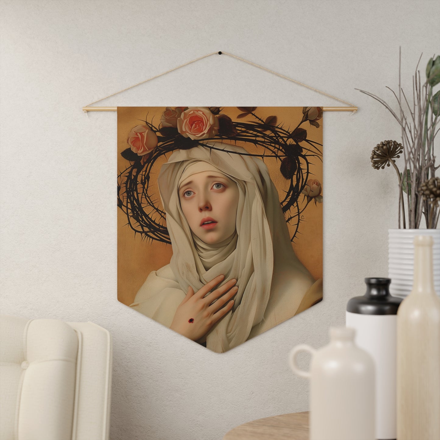 Saint Catherine de Ricci Wall Banner / Wall Hanging - Prayer room art - Catholic Home Art - Large Saint Art for your home - 18" x 21"