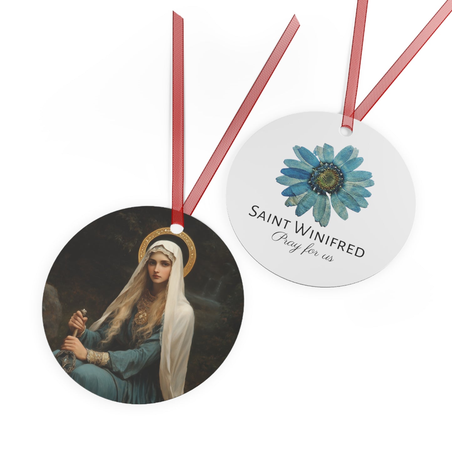Saint Winifred Metal Ornament - Religious Holiday Christmas Keepsake - Religious Catholic Tree Ornament - Christmas Gift