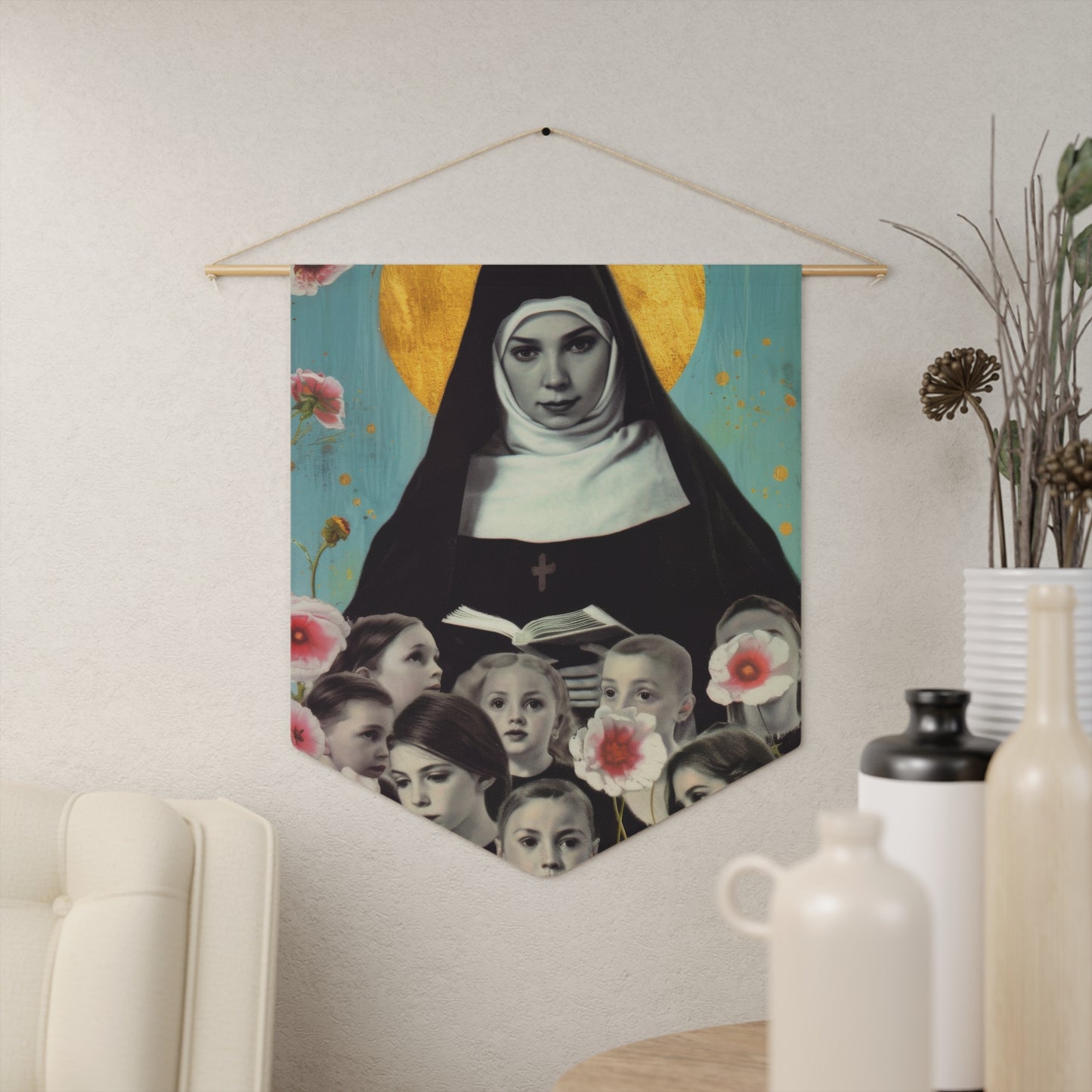 Saint Joan de Lestonnac Pennant / Banner / Wall Hanging - Prayer room art - Catholic Home Art - Large Saint Art for your home - 18" x 21"