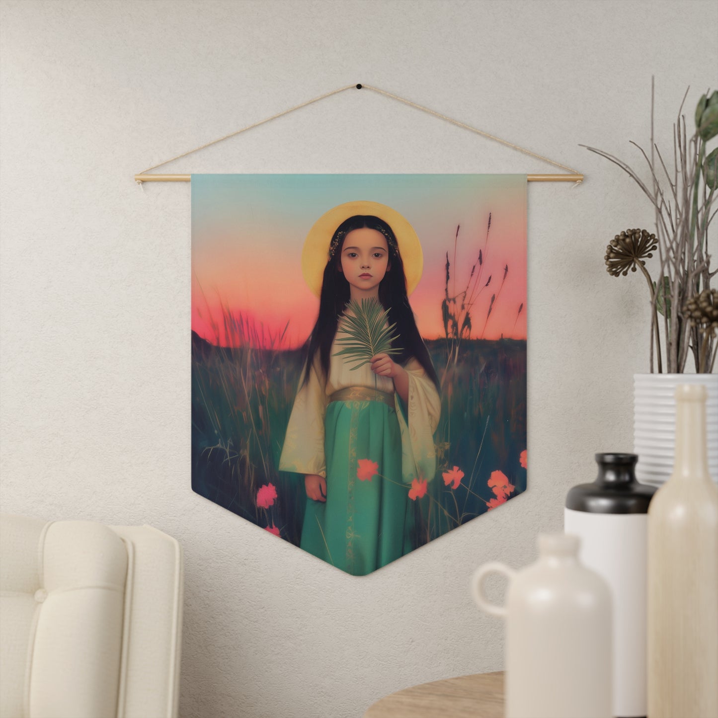 Saint Charity Pennant / Banner / Wall Hanging - Prayer room art - 18" x 21" - Catholic - Large Banner - Gifts for Catholics