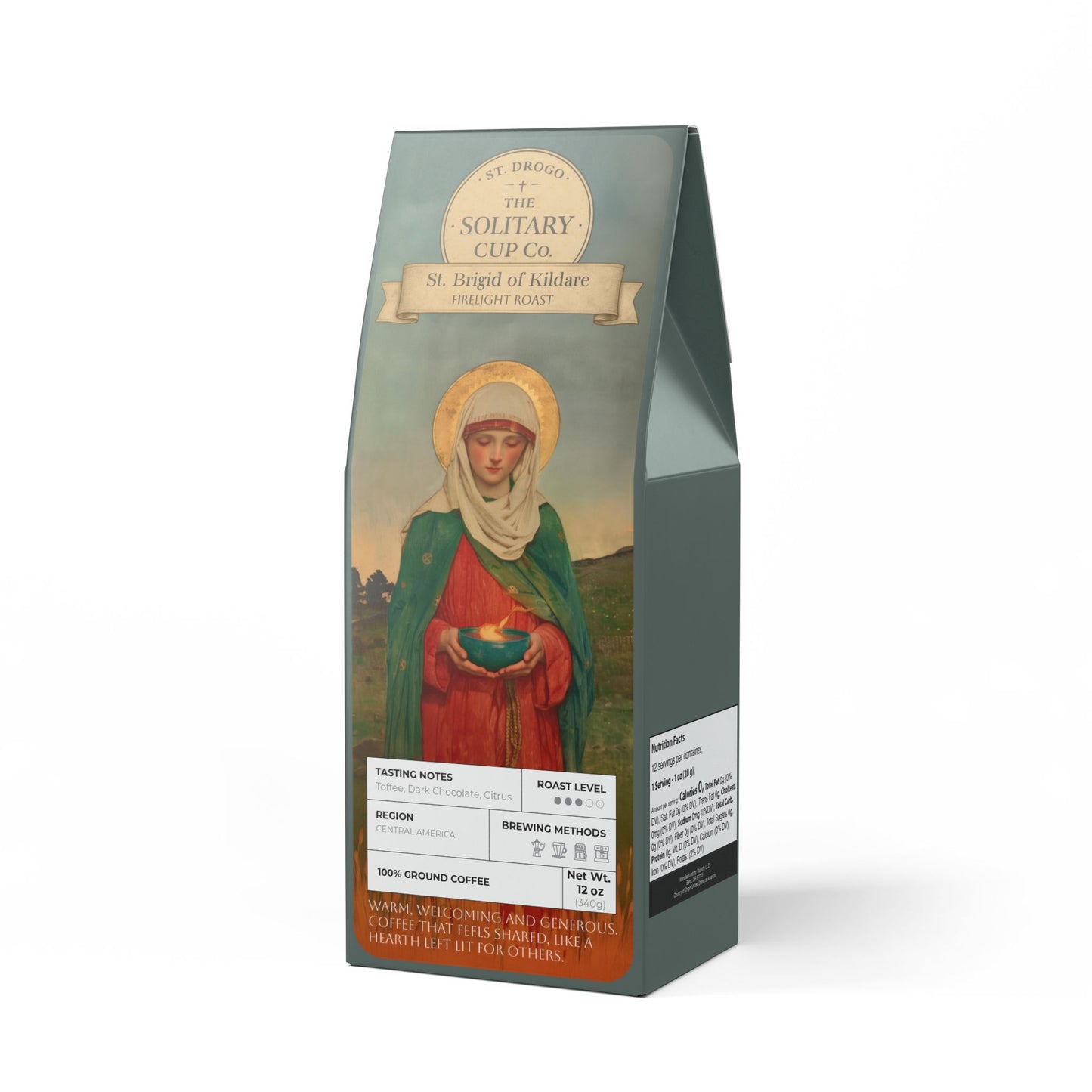 St. Brigid of Kildare - Firelight Roast (Medium Roast) - St. Drogo - The Solitary Cup Co. - Artisan Catholic Saint Inspired Coffee - 12 oz.