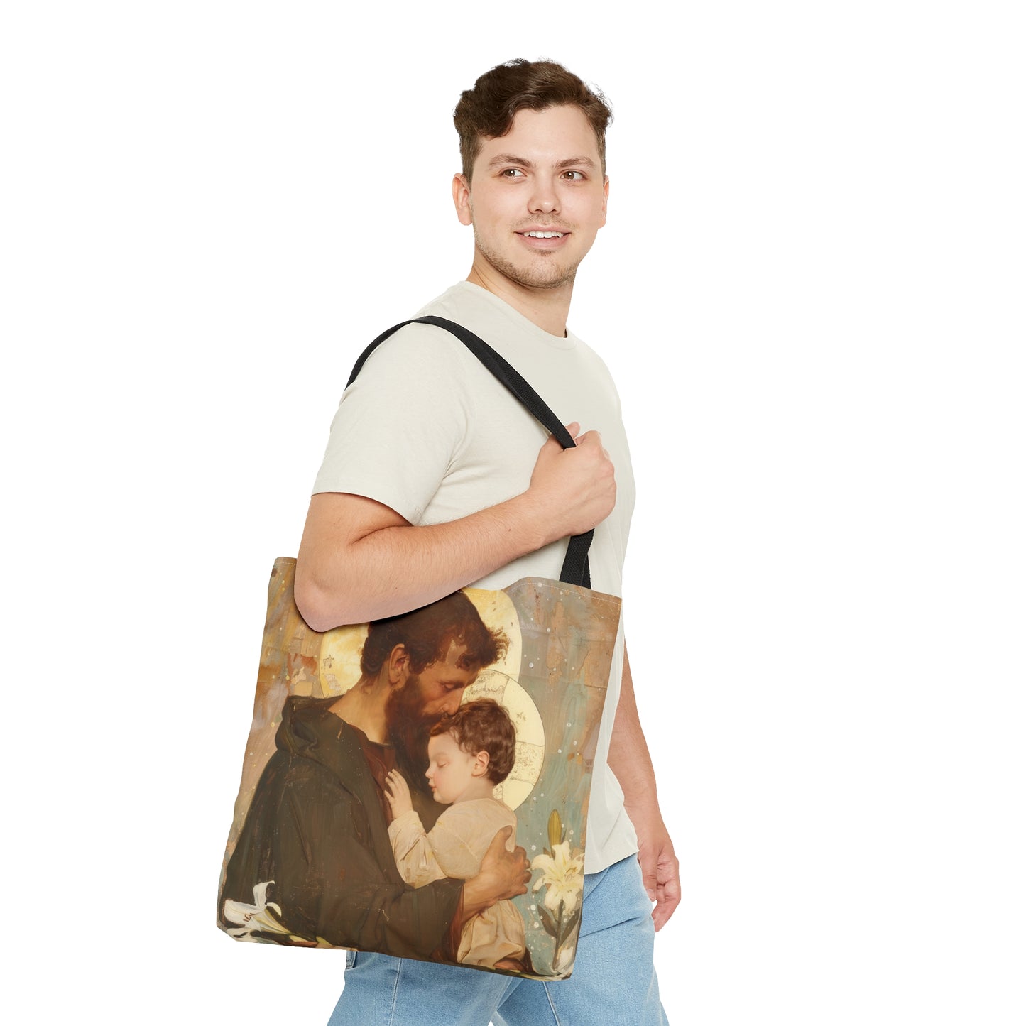 Saint Joseph and Jesus Tote Bag - Large Medium Small Faith Art Bag - Catholic Faith Purse - Double Sided - Religious Art - Christ Child