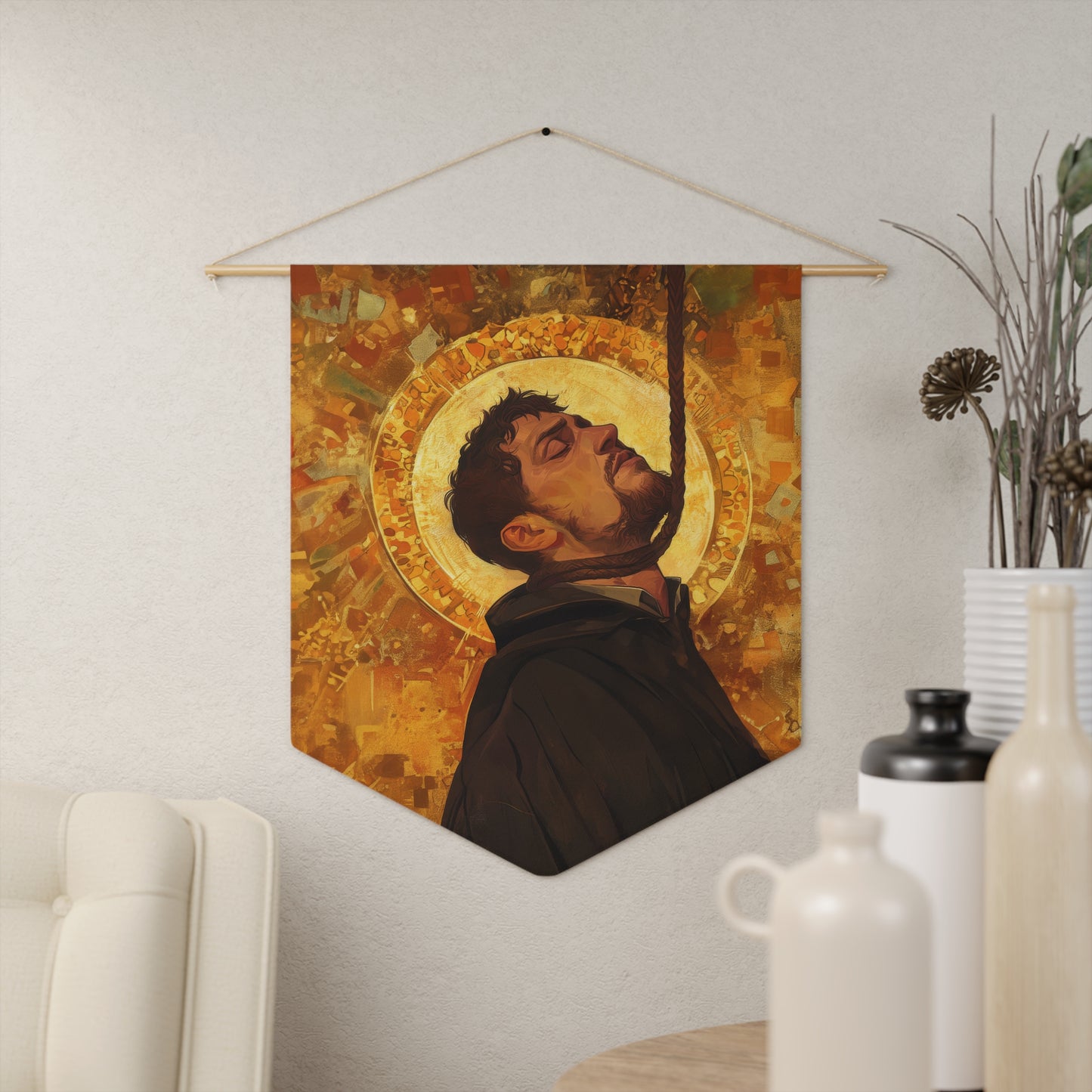 Saint John Ogilvie Pennant / Banner / Wall Hanging - Prayer room art - 18" x 21" - Catholic prayer Religious Christian Gift