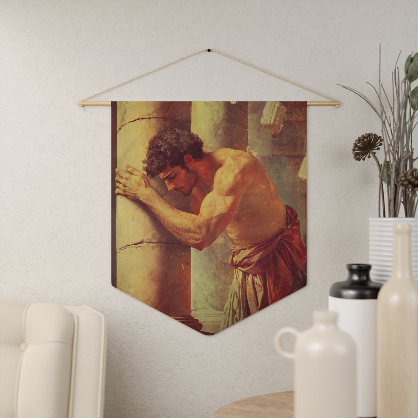 Samson Pennant / Banner / Wall Hanging - Prayer room art - Catholic Christian Home - 18" x 21"