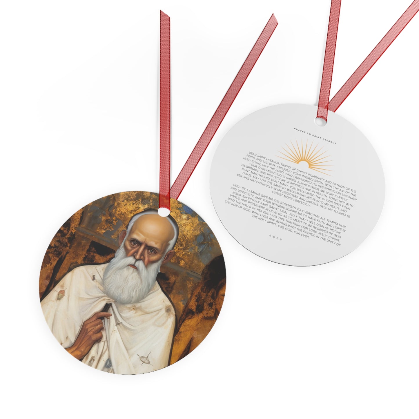 Saint Lazarus of Bethany Metal Ornament - Religious Holiday Christmas Ornament and Keepsake - Double sided - Prayer Ornament