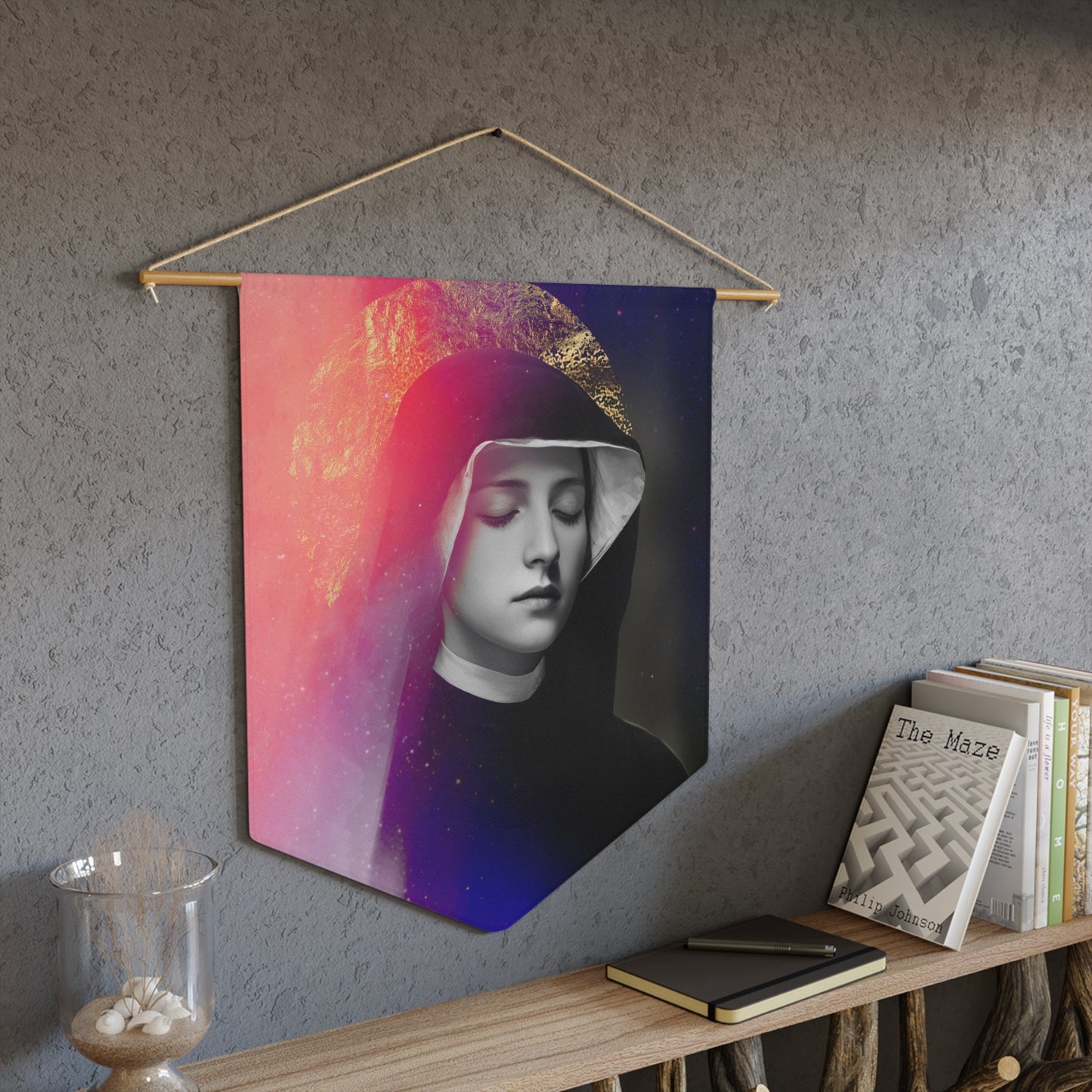 Saint Faustina Kowalska Pennant / Banner / Wall Hanging - Prayer room art - 18" x 21" - Catholic - Large Banner