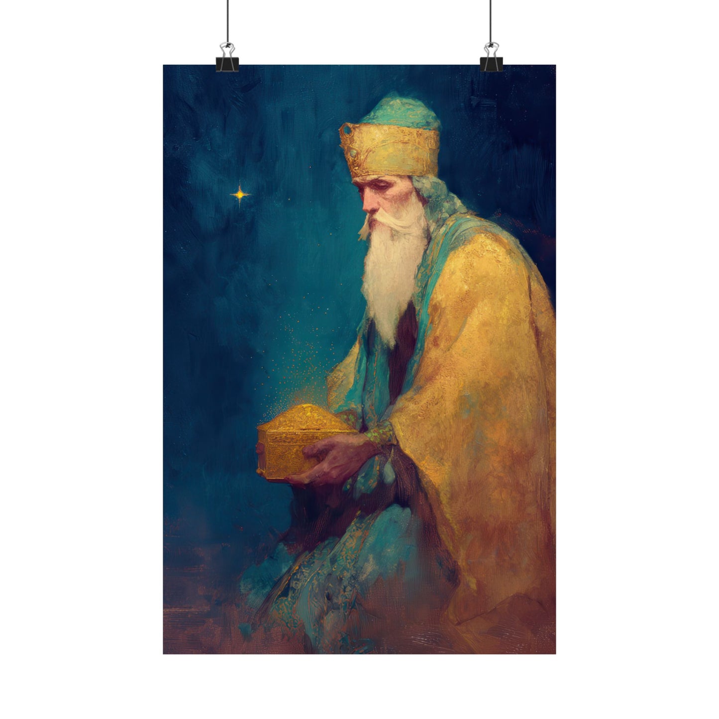 Caspar and the Offering of Worship - 3 Wise Men - Sanctified Souls Print - Multiple Sizes - Premium Matte Vertical Posters