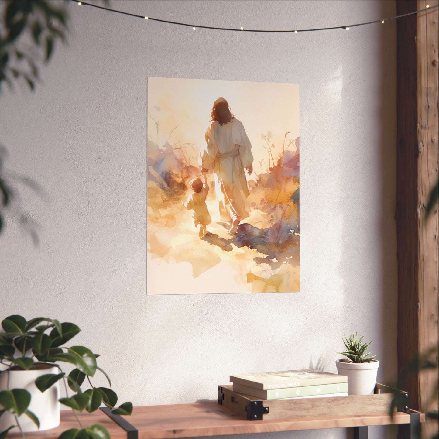 Jesus Guiding a Child in Faith - Christ and Child Poster Print - Sanctified Souls Print - Catholic Art - Christian painting