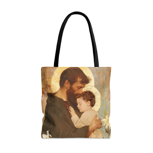 Saint Joseph and Jesus Tote Bag - Large Medium Small Faith Art Bag - Catholic Faith Purse - Double Sided - Religious Art - Christ Child