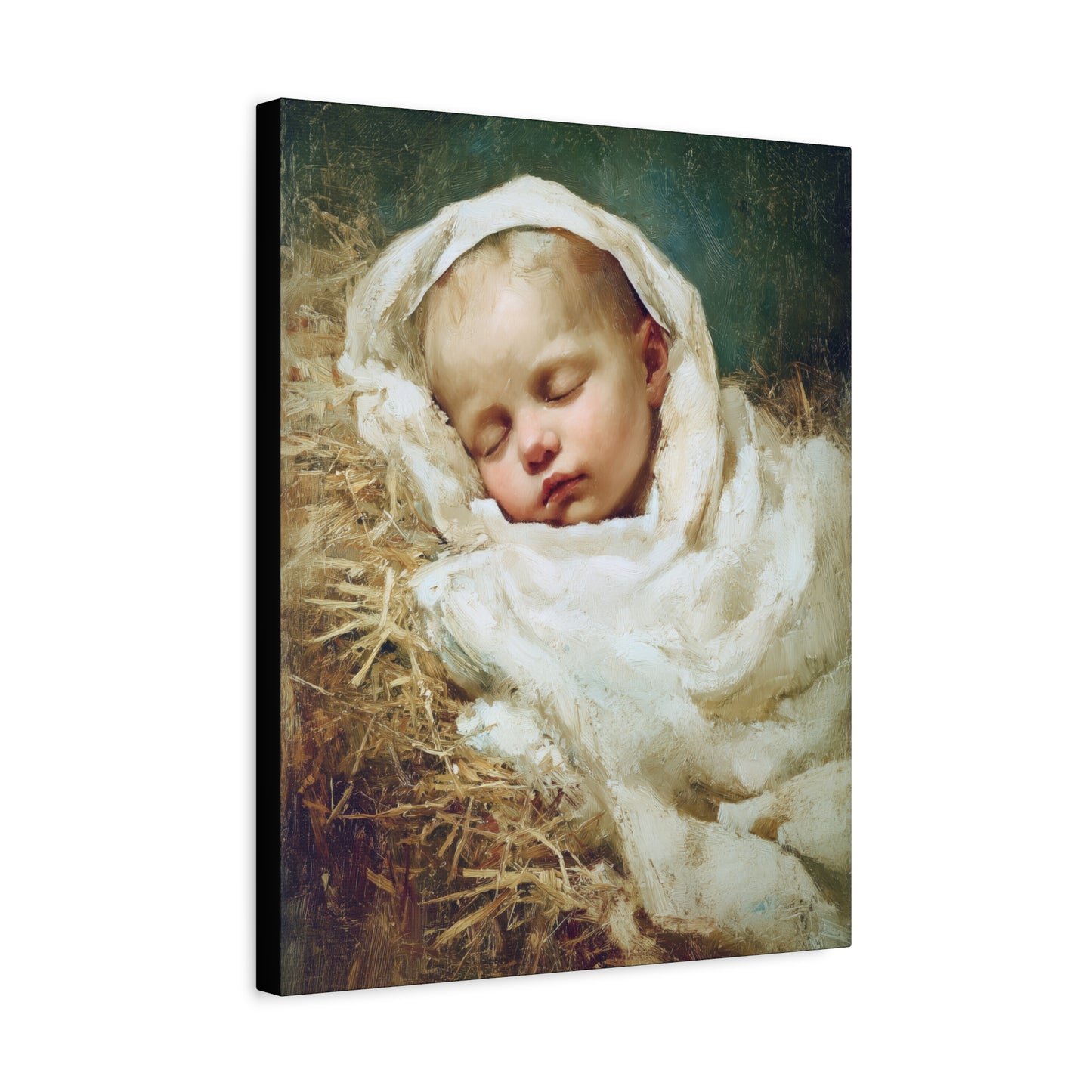 The Christ Child Resting in the Silence of the Manger - Gallery Wrapped Canvas - Print - Religious Art for your Home - Catholic Art Print