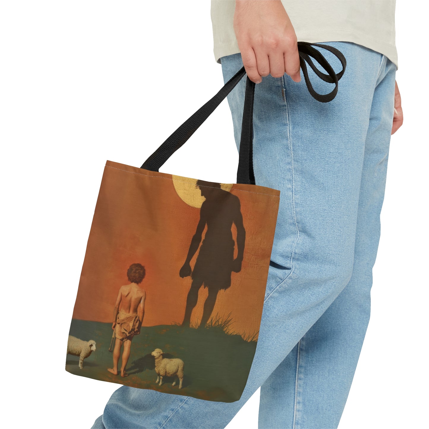 The Victor Had No Sword - David and Goliath  Tote Bag - Large Medium Small Faith Art Bag - Bible Study Faith Purse - Double Sided
