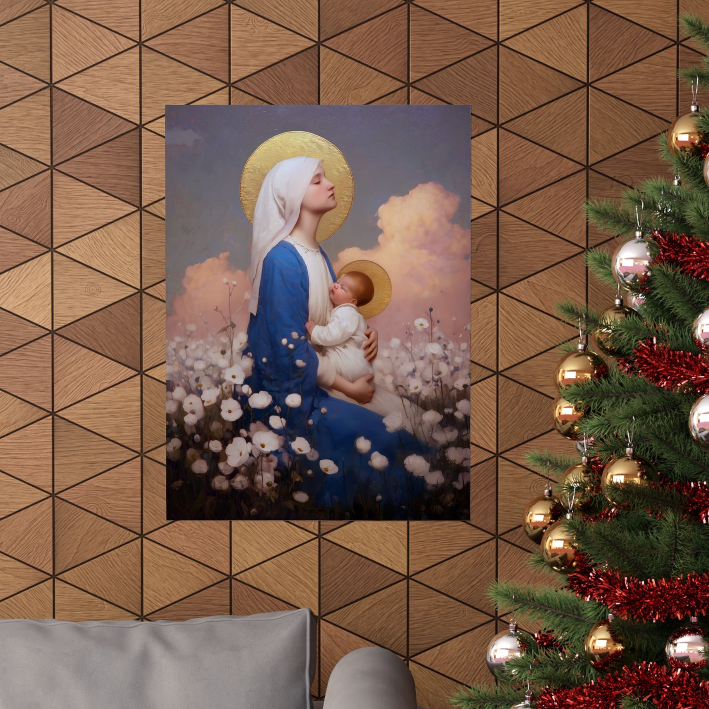 Our Lady Among the Flowers -  Catholic Art - Multiple Sizes - Premium Posters - Catholic Art - Christian Home - Catholic Saint Art