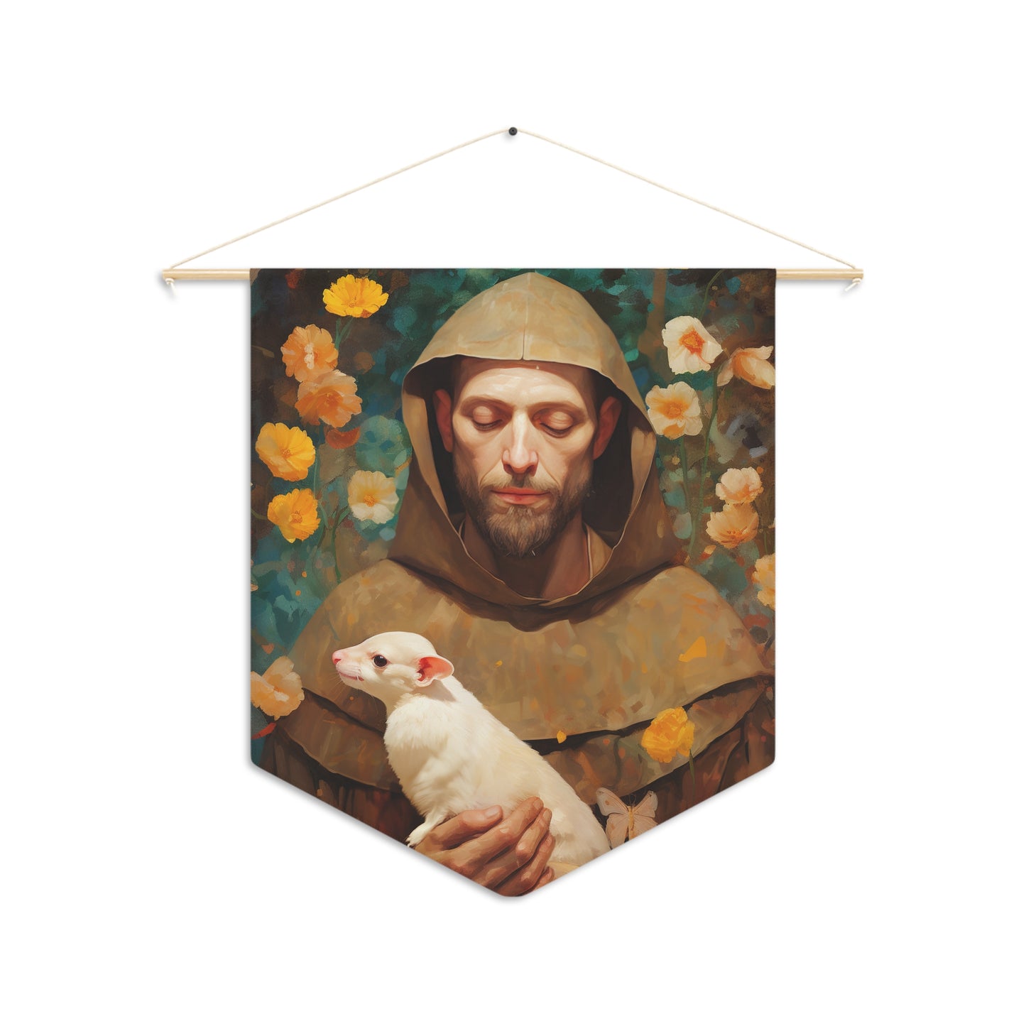 Saint Francis of Assisi Wall Banner / Wall Hanging / Pennant - Religious Art - Prayer room art - Catholic Art - Large Print - 18" x 21"