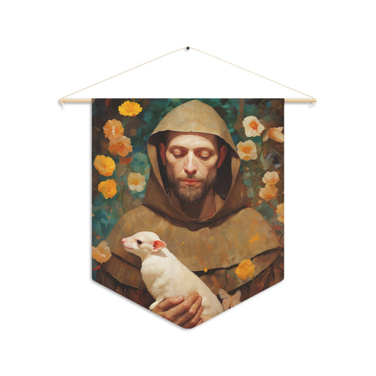 Saint Francis of Assisi Wall Banner / Wall Hanging / Pennant - Religious Art - Prayer room art - Catholic Art - Large Print - 18" x 21"