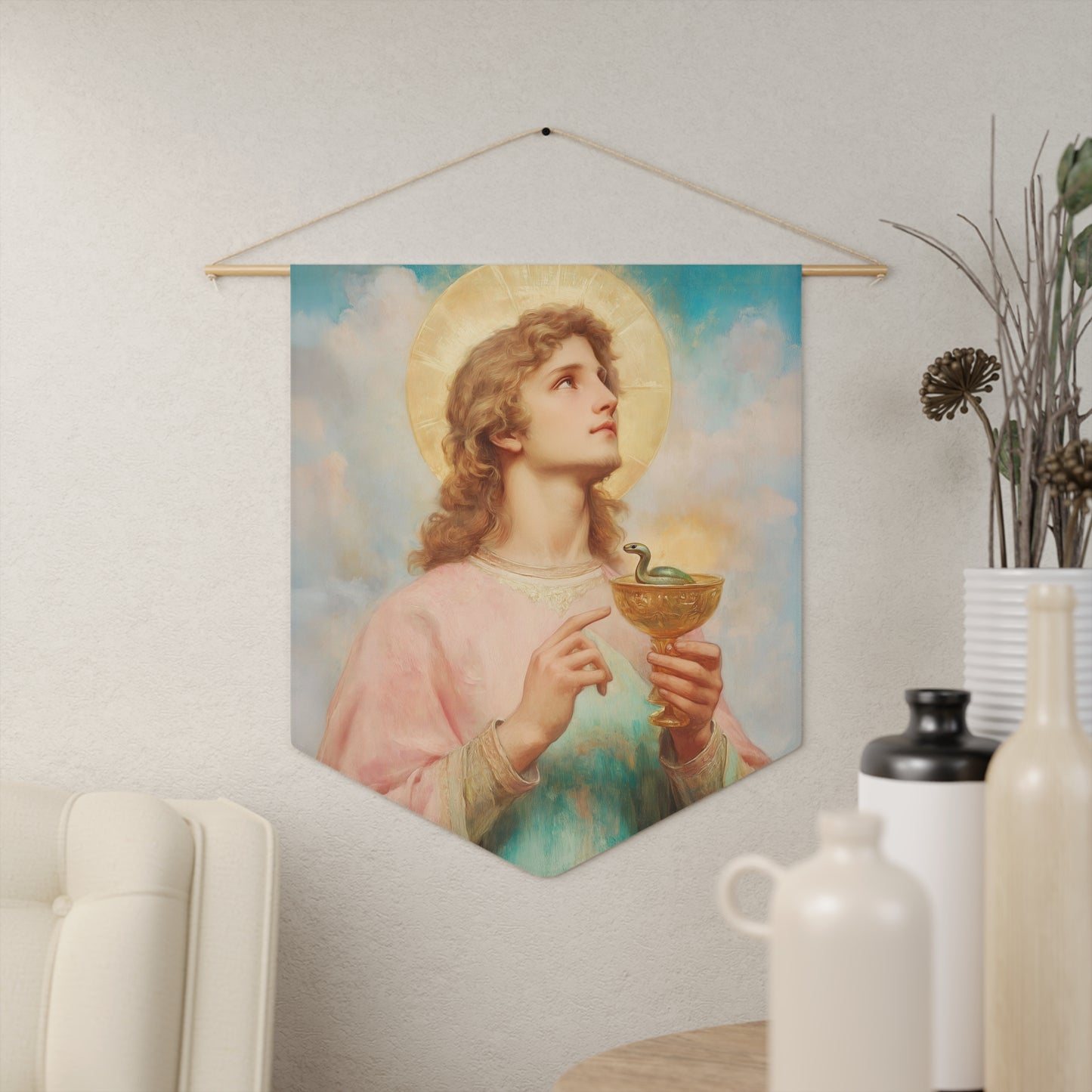 Saint John the Apostle Pennant / Banner / Wall Hanging - Prayer room art - Catholic Home Art - Large Saint Art for your home - 18" x 21"