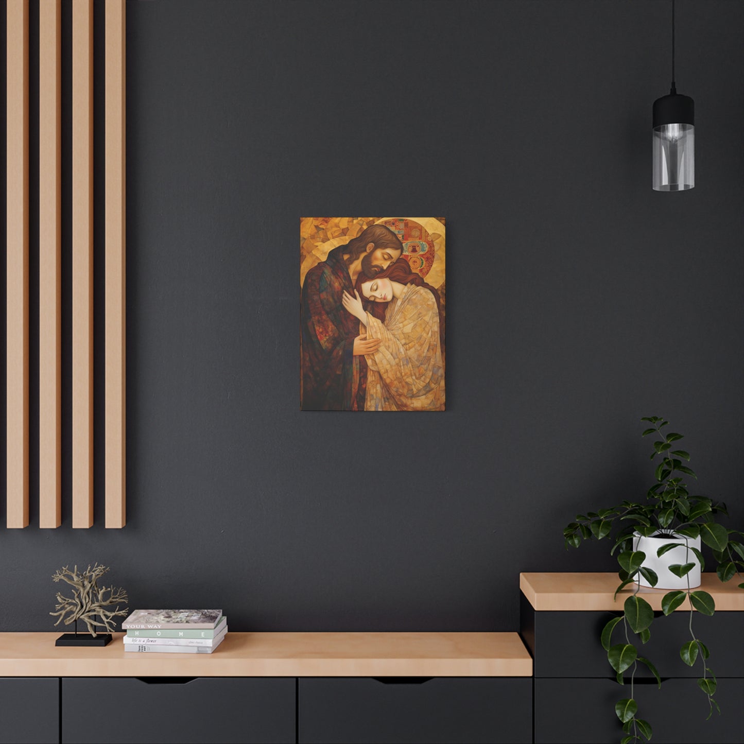 Healing Love- The Embrace of Christ and Mary Magdalene Museum Wrapped Canvas - Sanctified Souls Print -Based on Klimt's The Kiss