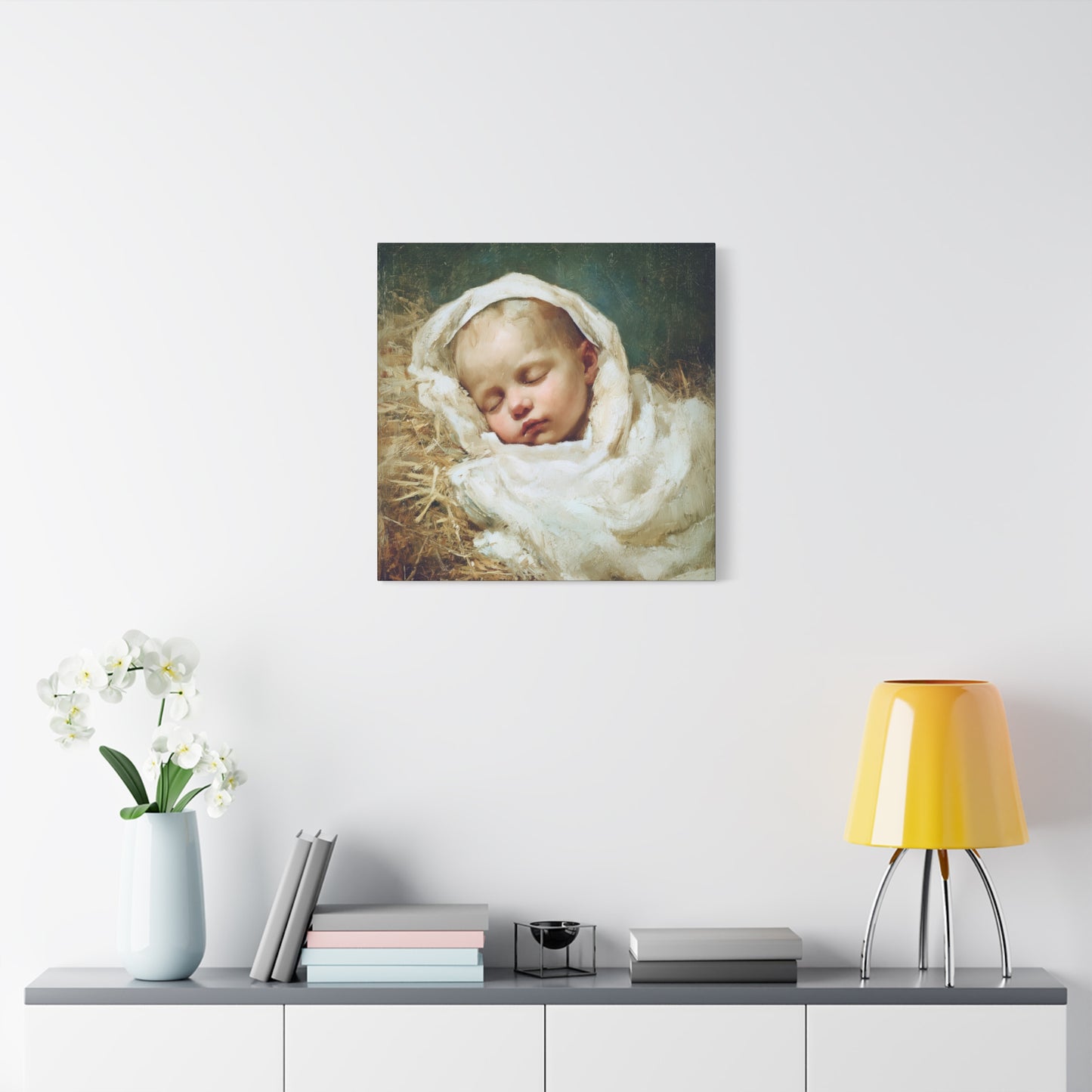 The Christ Child Resting in the Silence of the Manger - Gallery Wrapped Canvas - Print - Religious Art for your Home - Catholic Art Print