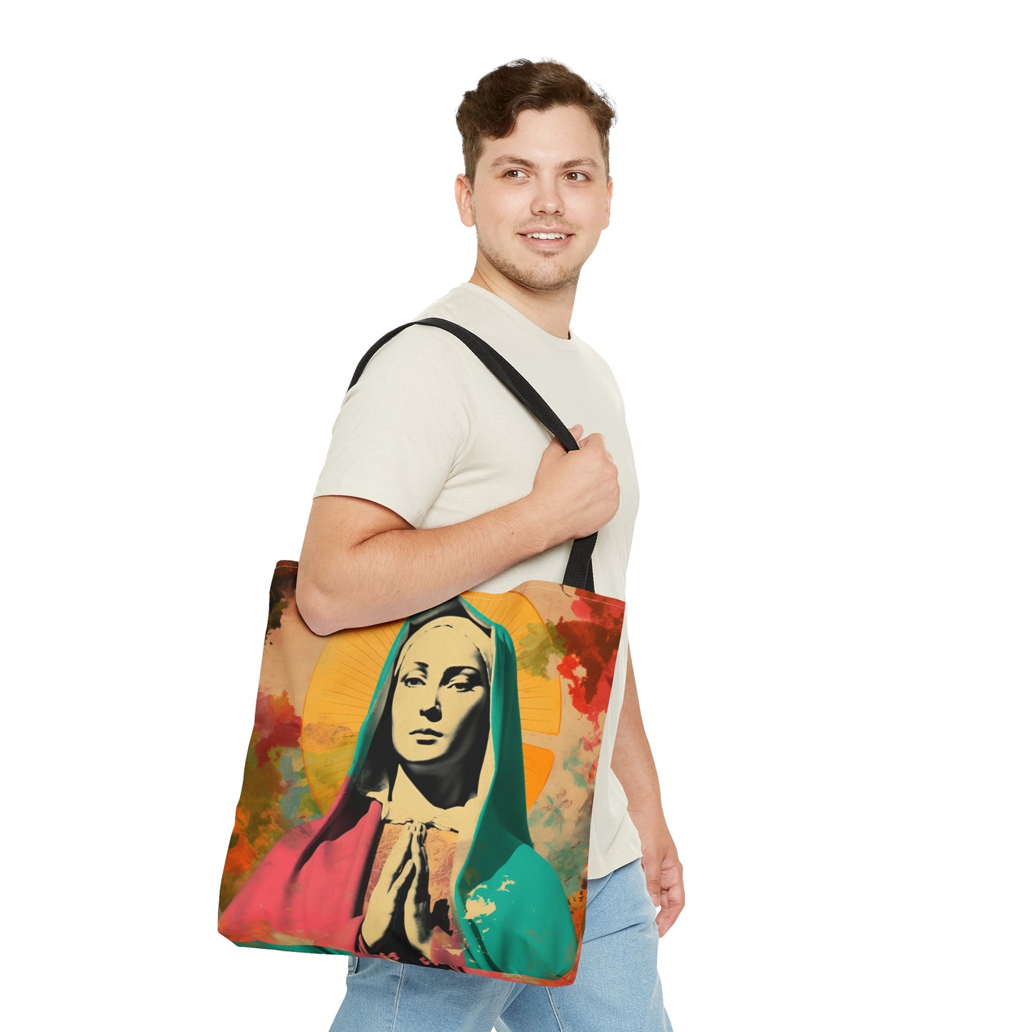 Mary Mother of God Tote Bag - Catholic faith inspired carry-all purse - day to day bag - Mary the Blessed Virgin - Double Sided