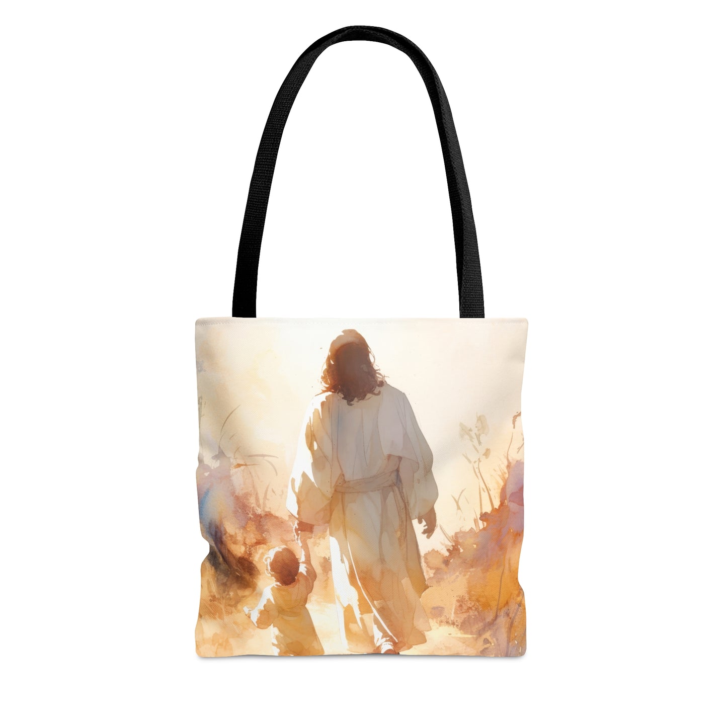 Jesus Guiding a Child in Faith Tote Bag - Large Medium Small Faith Art Bag - Catholic Faith Purse - Religious Carry All