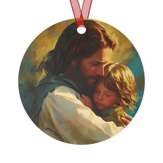 Christ's Compassionate Embrace Metal Ornament - Religious Holiday Christmas Ornament and Keepsake - Catholic Keepsake
