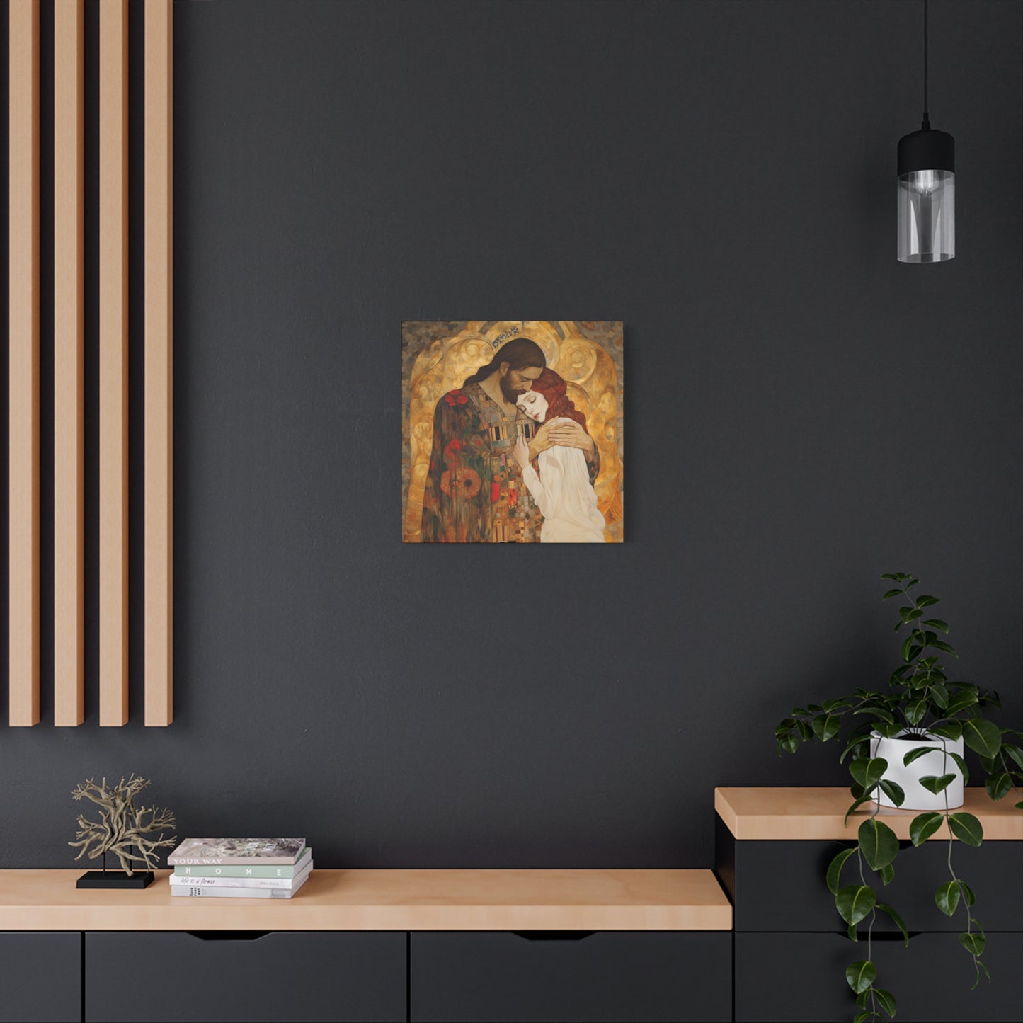 Christ Embracing Mary Magdalene Museum Wrapped Canvas - Sanctified Souls Print -Based on Klimt's The Kiss - Religious Catholic Art