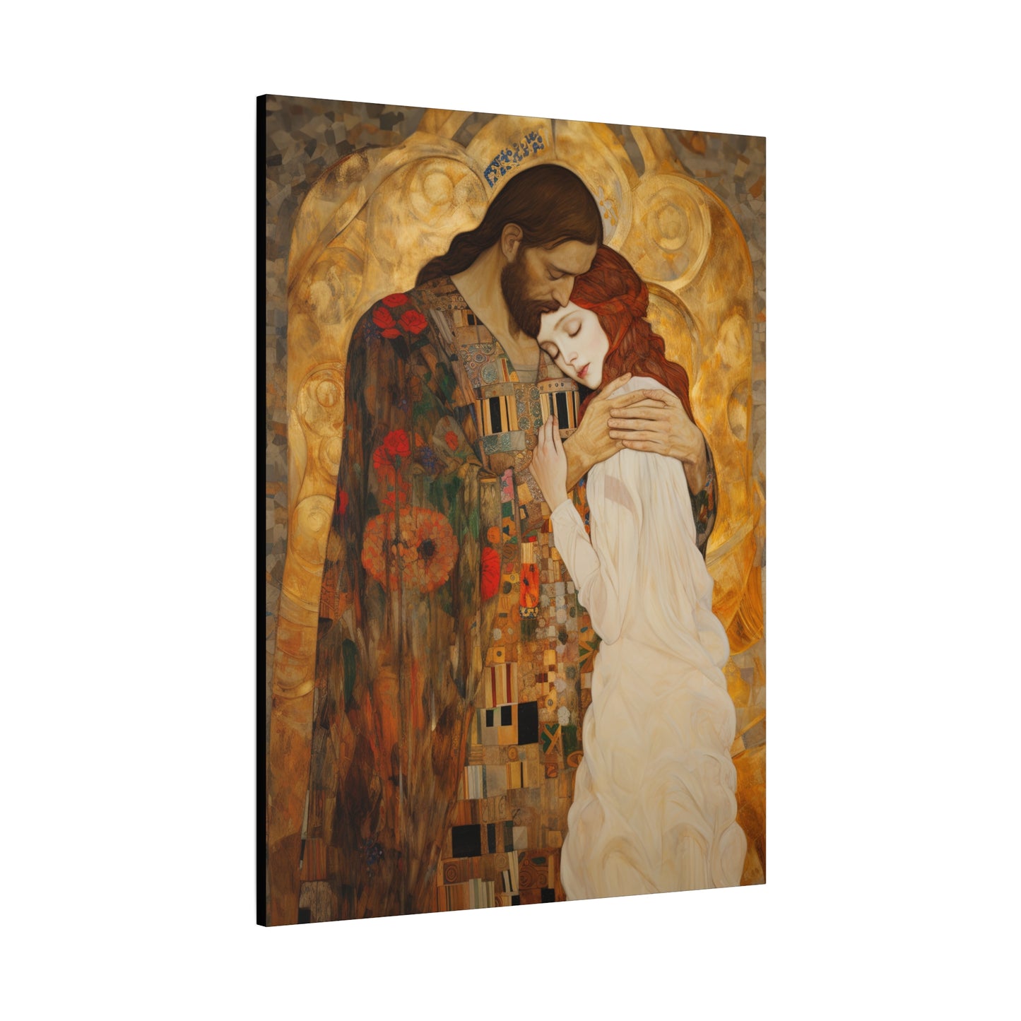 Christ Embracing Mary Magdalene Museum Wrapped Canvas - Sanctified Souls Print -Based on Klimt's The Kiss - Religious Catholic Art