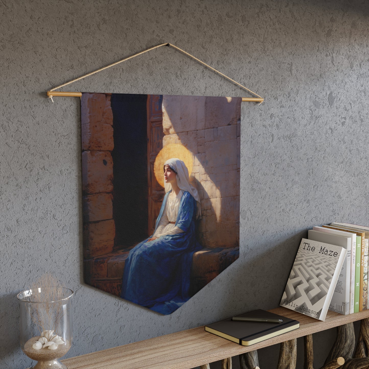 The Quiet Fiat That Split the Darkness, Mary's Yes Wall Banner / Wall Hanging - Christian Art - Prayer room - 18" x 21"