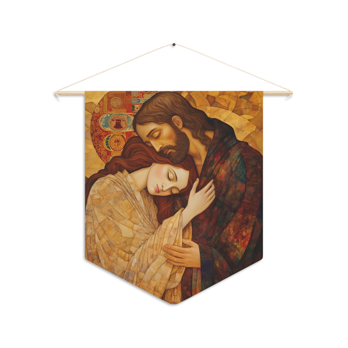 Healing Love- The Embrace of Christ and Mary Magdalene Wall Banner / Wall Hanging - 18" x 21" - Based on The Kiss by Gustav Klimt
