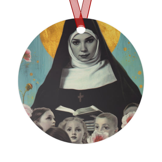 Saint Joan de Lestonnac Metal Ornament - Religious Holiday Christmas Ornament and Keepsake - Double sided - Prayer Ornament