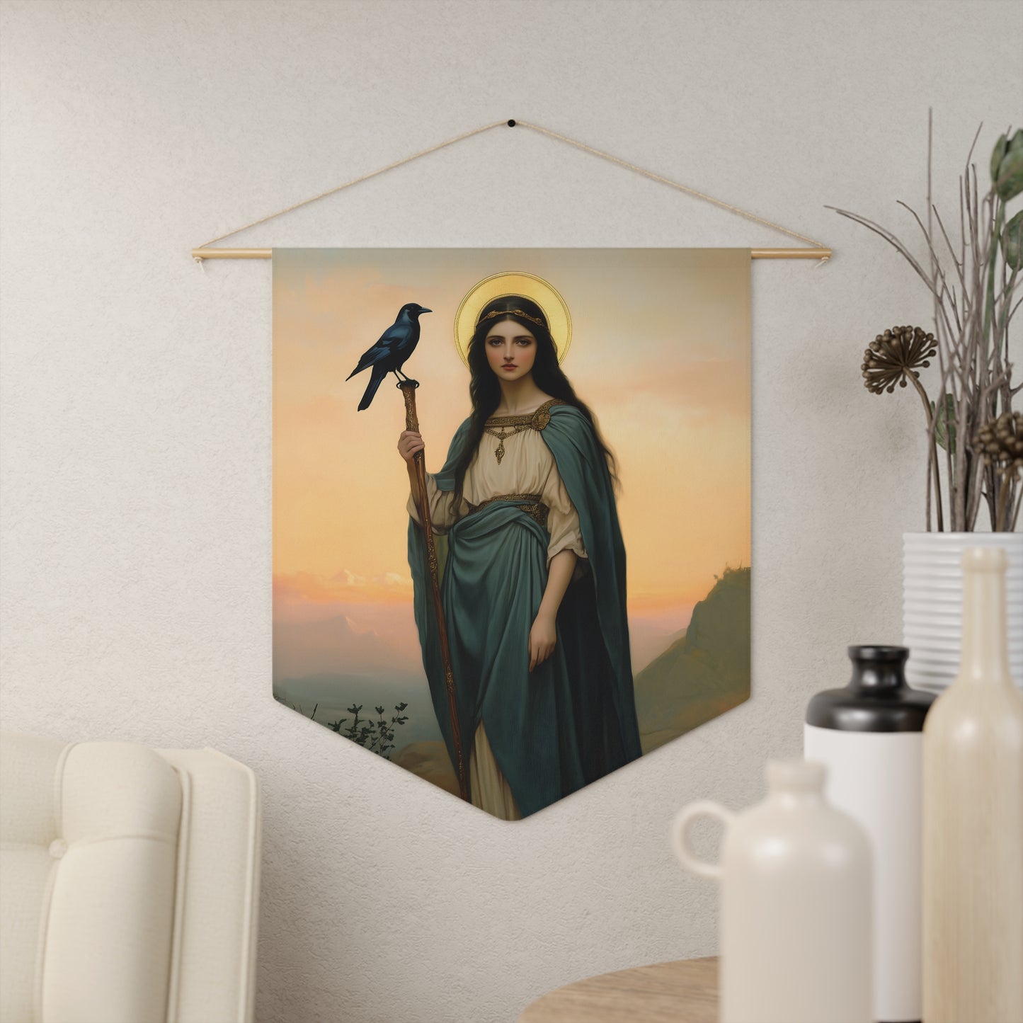 Saint Oda Pennant / Banner / Wall Hanging - Prayer room art - 18" x 21" - Catholic prayer Religious - Large Print