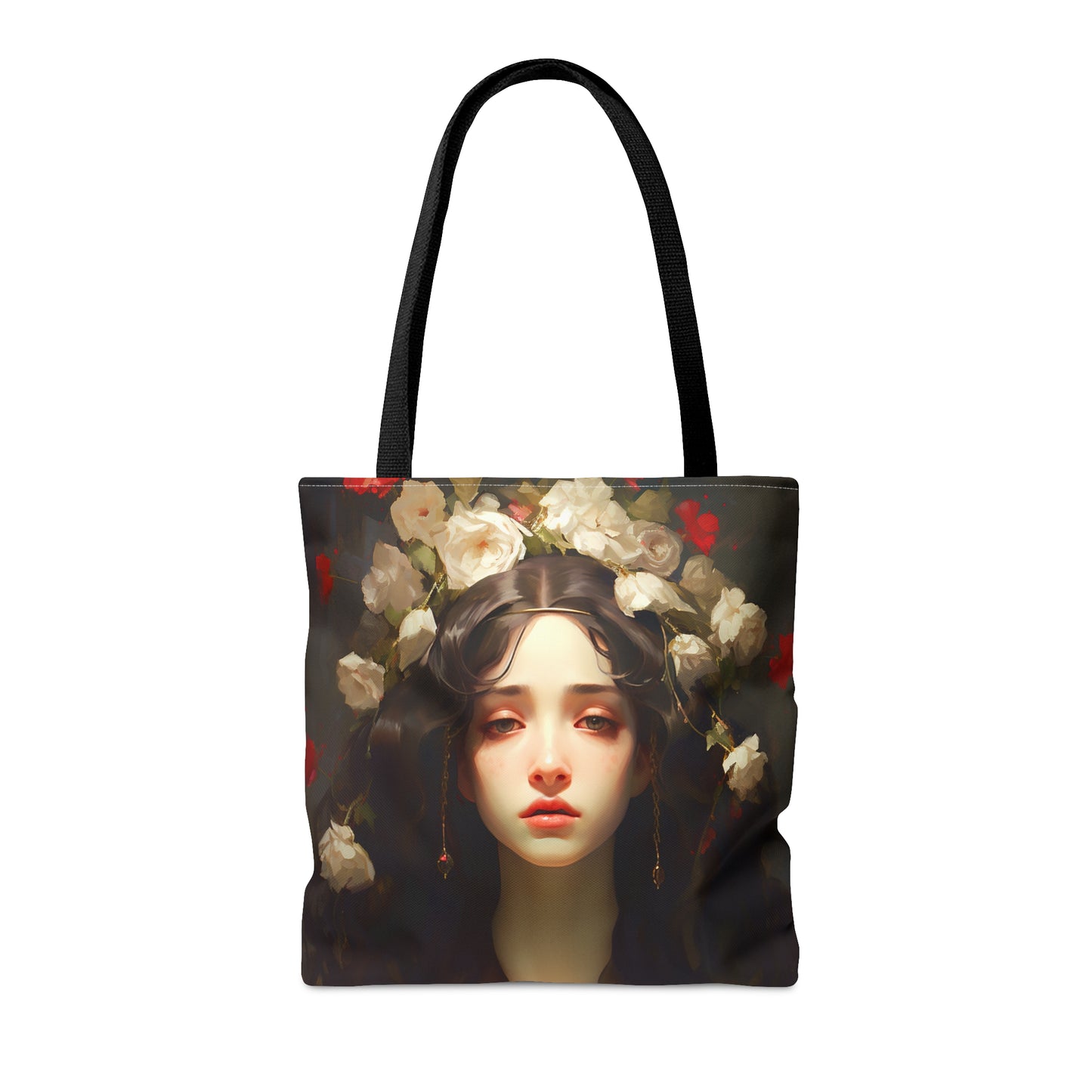 Saint FloraTote Bag - Large Medium Small Faith Art Bag - Re usable Tote Purse - Double Sided - Flowers portrait - Catholic Art Bag