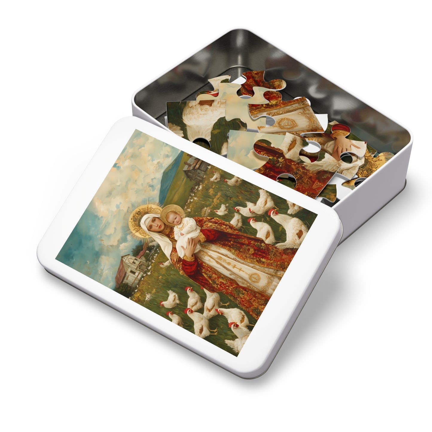 Our Lady of the Hens: Protector of the Humble Flock - Puzzle and Keepsake Tin - Religious (30, 110, 252, 500,1000) - Religious Puzzle