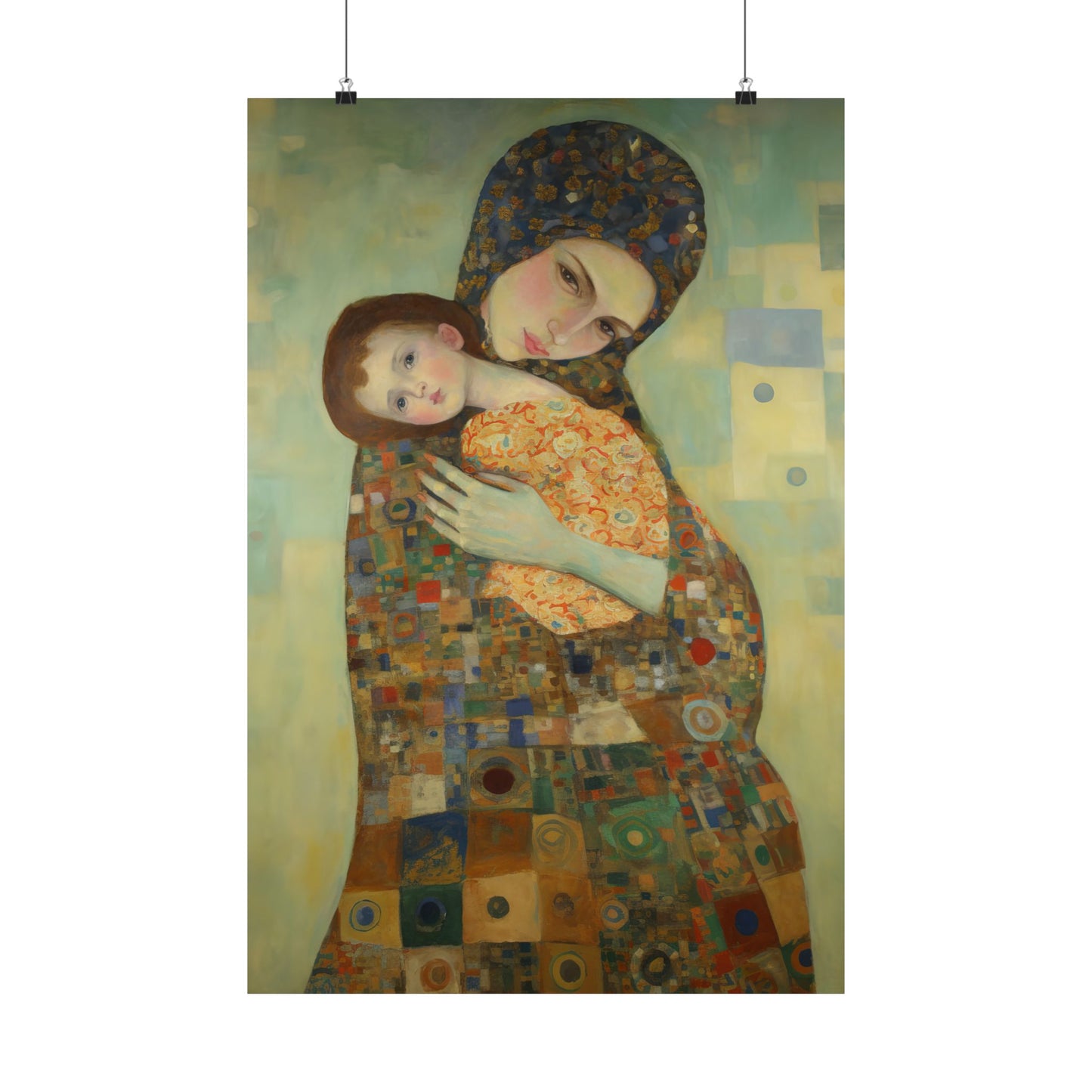Cherished Blessing - Mary with Her Son - Based on Gustav Klimt's The Kiss - Multiple Sizes - Premium Matte Vertical Posters - Christ Child